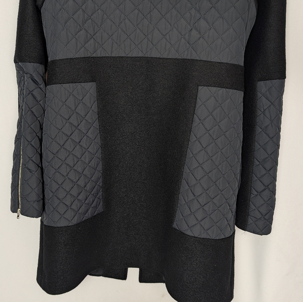 SUNO sz. 4 100% Wool 100% Silk Lined Coat Black Quilted Mixed Media Zip Front - Picture 8 of 13